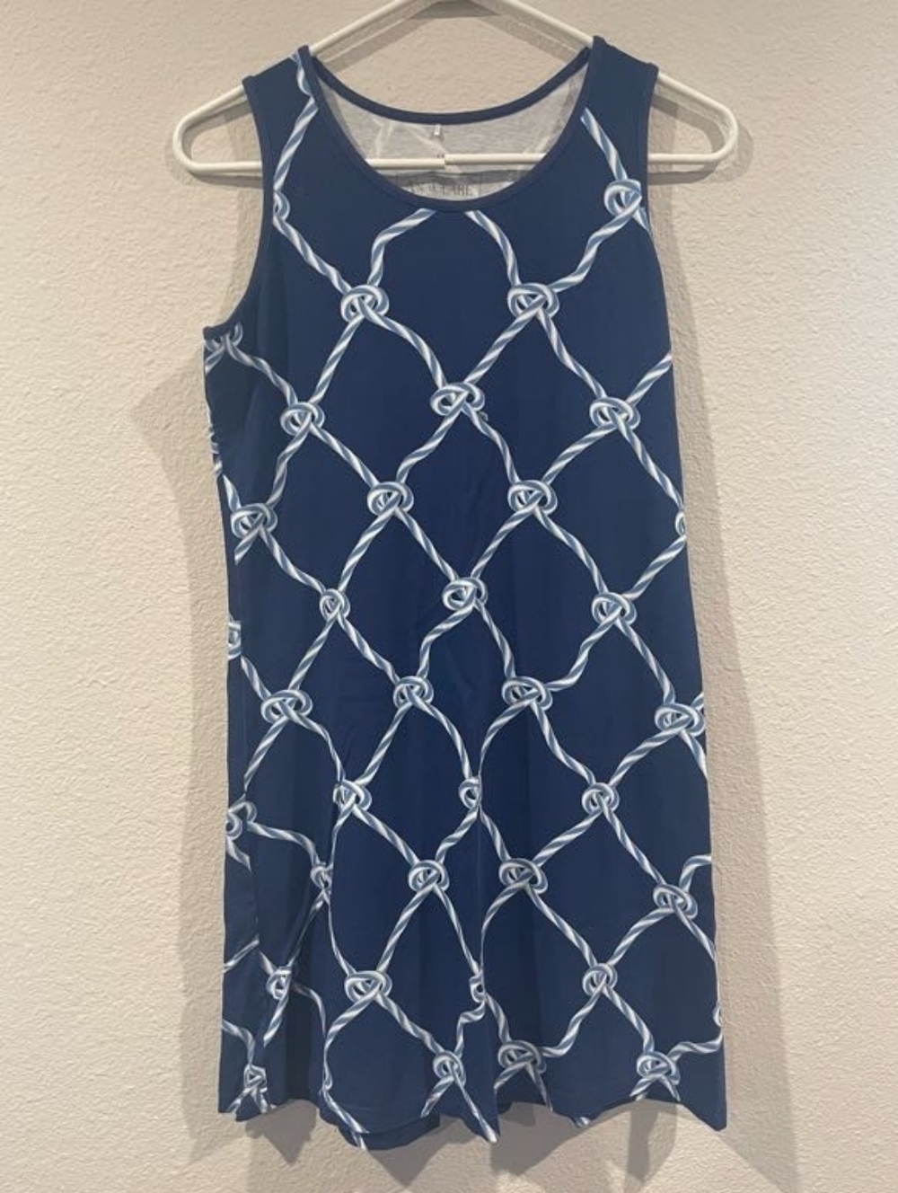 Ana Clare Womens Blue White Faux Knot Rope Pattern Cotton Sleeveless Mini Dress‎